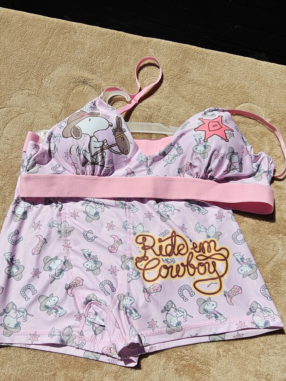 Peanuts Pink Snoopy 'Ride 'em Cowboy Bra And Boyshorts.